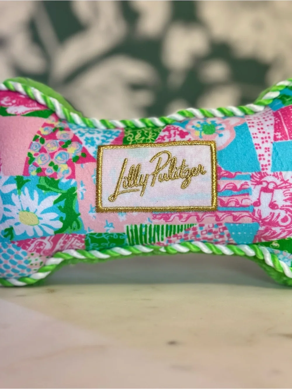 Lilly Pulitzer Pink Blue Green Patchwork Dog Toy NWT